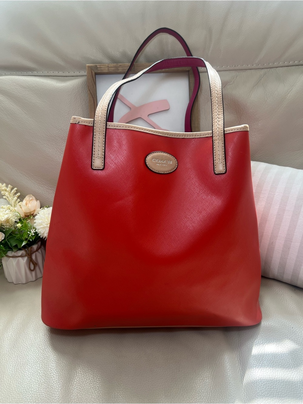 Vintage Coach Metro Tote Bag in Vibrant Vermilion (Orange Color)